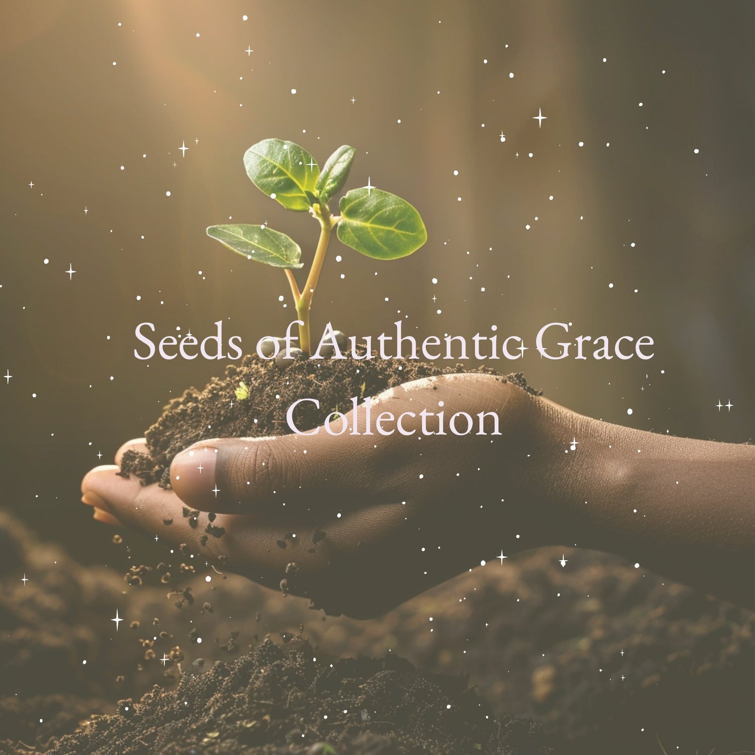 Seedling in hands — Seeds of Authentic Grace Collection.