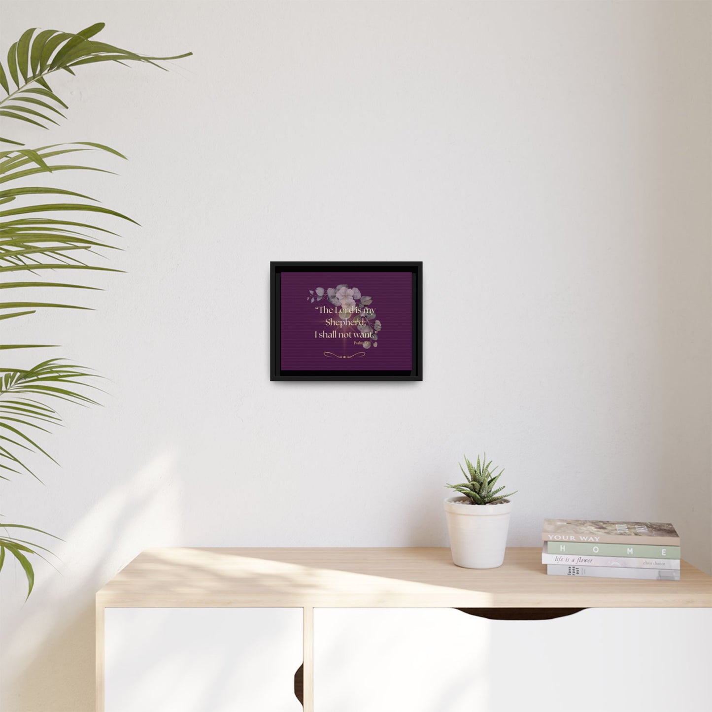 "The Lord is My Shepherd" Plum Framed Canvas Wall Art - Psalm 23:1
