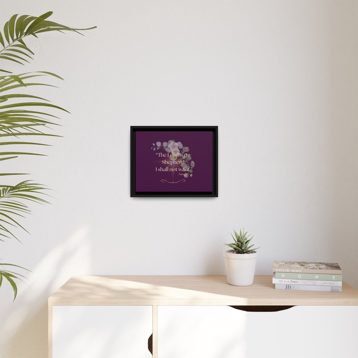 "The Lord is My Shepherd" Plum Framed Canvas Wall Art - Psalm 23:1